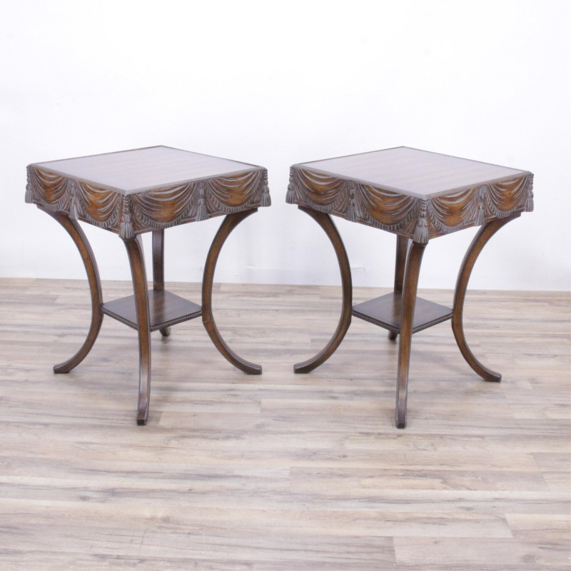Pair Hollywood Regency Walnut Stained Tables