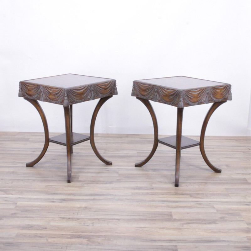 Pair Hollywood Regency Walnut Stained Tables