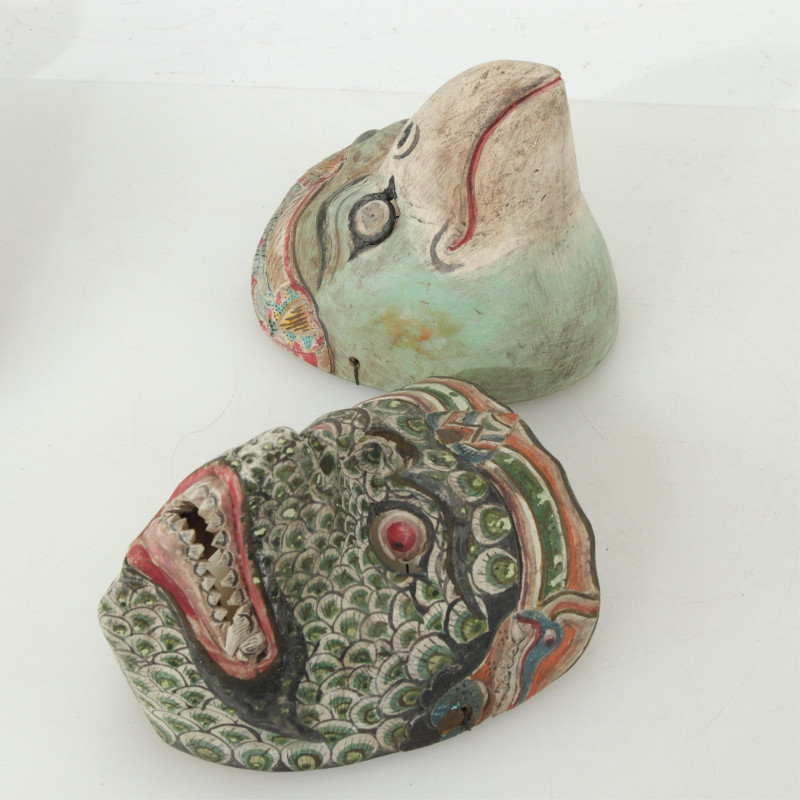 3 Asian Painted Wood Animal Masks, Nepal, Bali