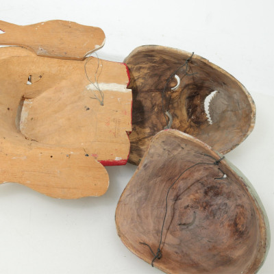 3 Asian Painted Wood Animal Masks, Nepal, Bali