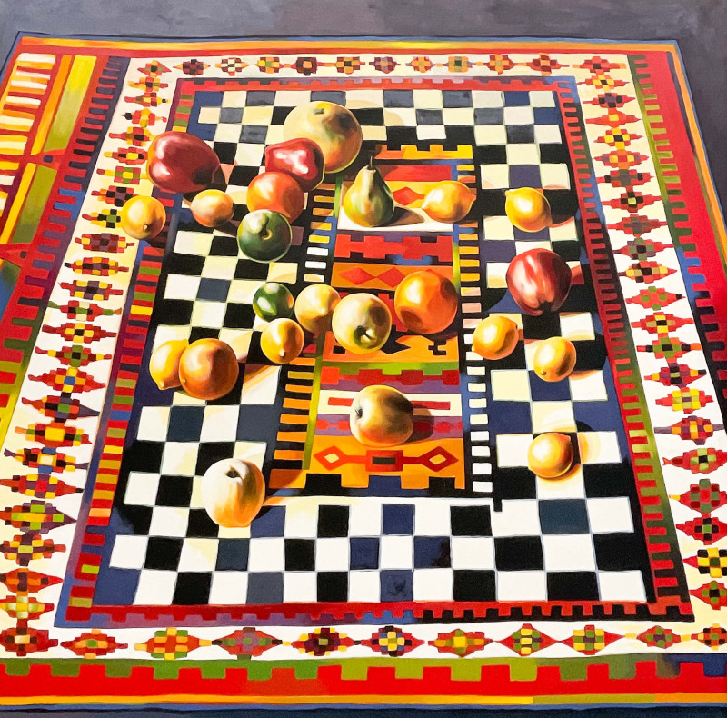 Lowell Nesbitt - Fruit on Checkered Rug