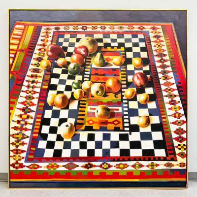 Lowell Nesbitt - Fruit on Checkered Rug