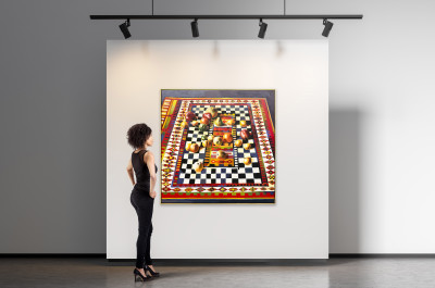 Lowell Nesbitt - Fruit on Checkered Rug