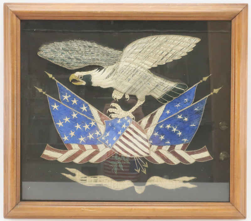 19th C., E PLURIBUS UNUM, needlework
