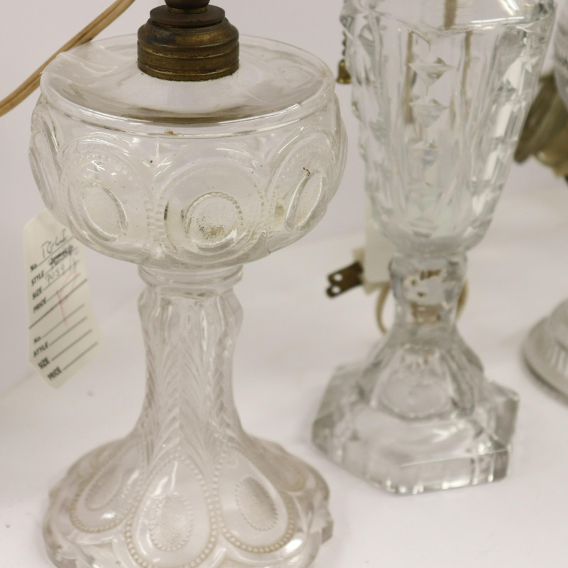 5 American Pressed Glass Kerosene Lamps, 19/20 C.