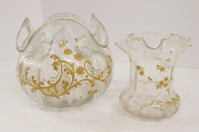 4 Gilt Decorated Clear Glass Vases