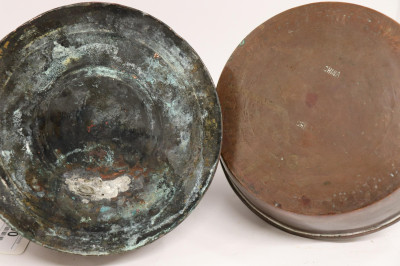 2 Chinese Copper Hot Water Kettles &amp; Tray