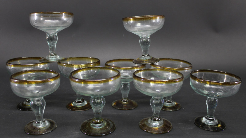 10 Mexican Hand Blown Margarita Glasses