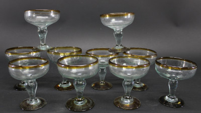 10 Mexican Hand Blown Margarita Glasses