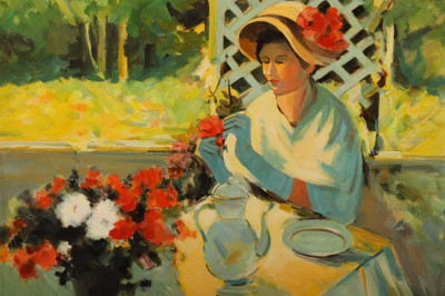 L. Mock - Seated Woman Arranging Bouquet O/C