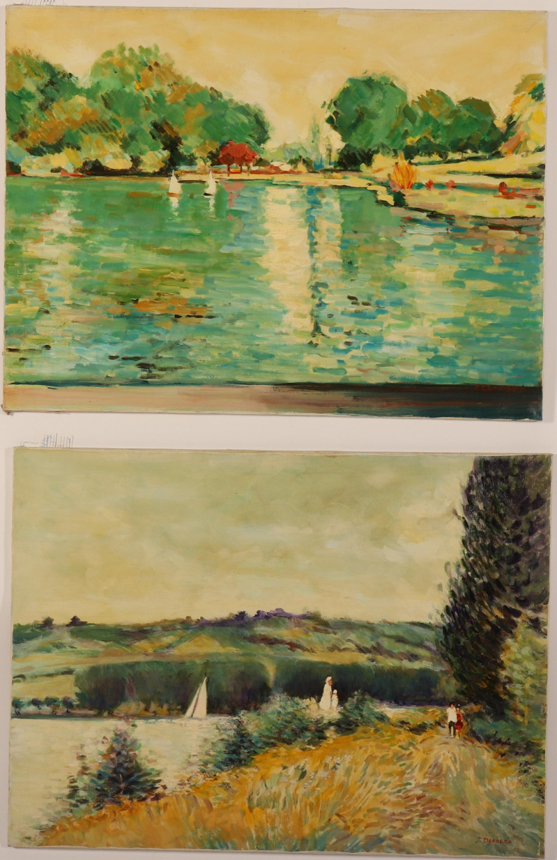 J. Dekobra - Two Ponds with Sailboats O/C&apos;s