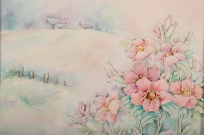 Flower Garden in a Landscape, Mixed Media