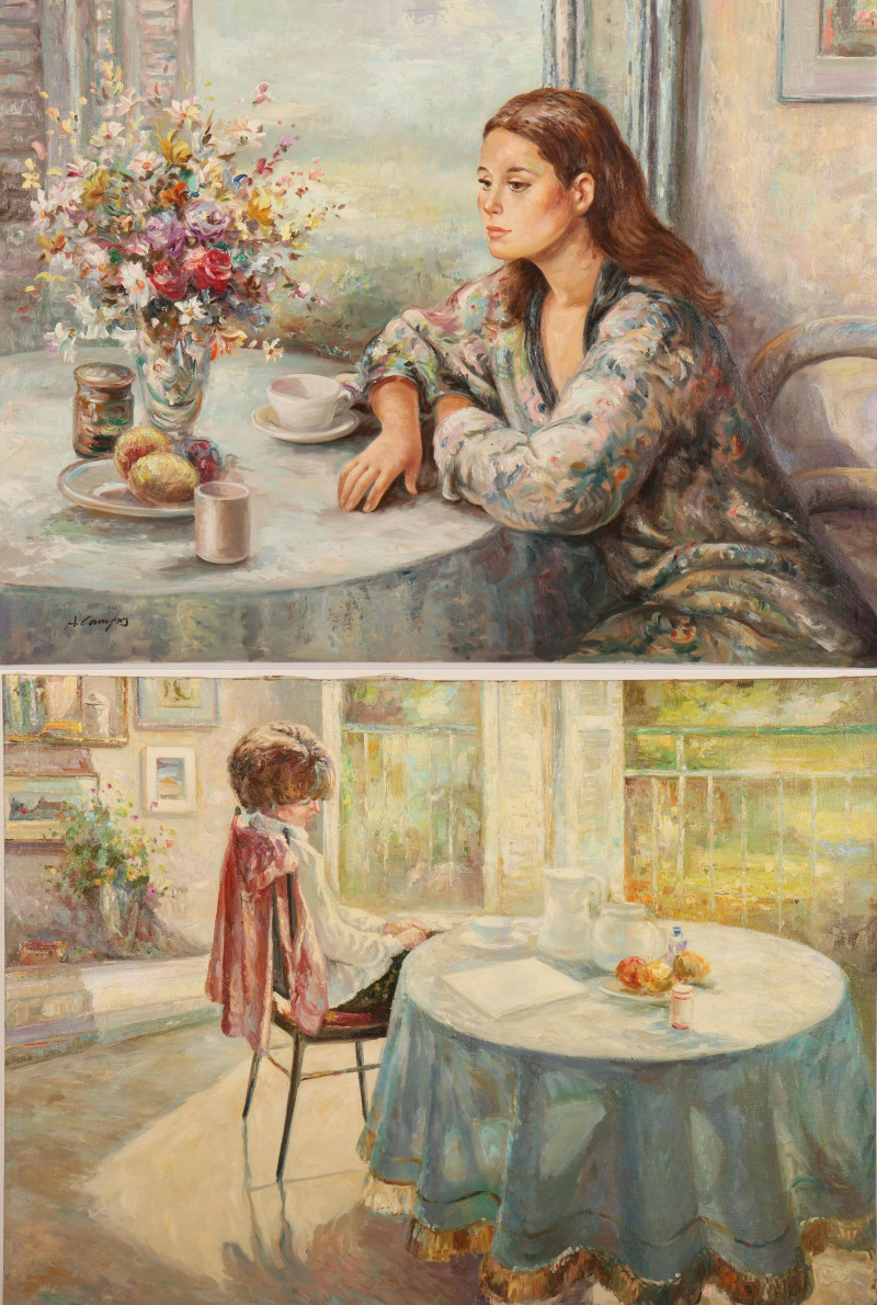 A. Cambos, 2 Paintings, Young Woman &amp; Child