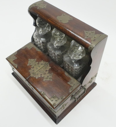 Brass Mounted Oak Tantalus &amp; Decanters
