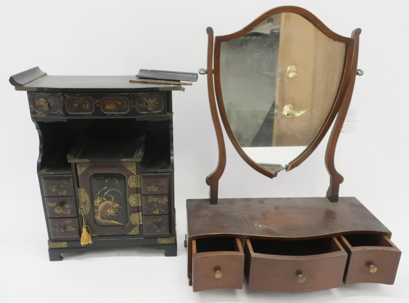 Japanese Lacquer Jewelry Cabinet &amp; Shaving Stand
