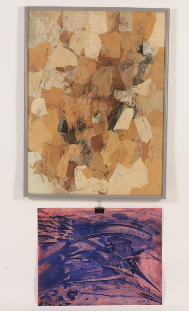 2 Abstracts, Charcoal Collage; Caustic Blue