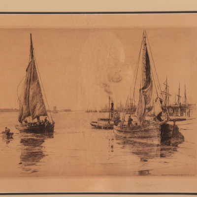 C.A. Platt - Etching Harbor Scene, c 1889