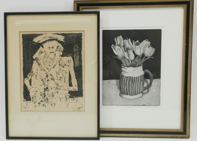 F.E. Peyton &quot;Tulips&quot; Etching; &quot;Trash Guy&quot; Print