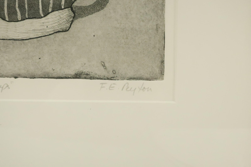 F.E. Peyton &quot;Tulips&quot; Etching; &quot;Trash Guy&quot; Print