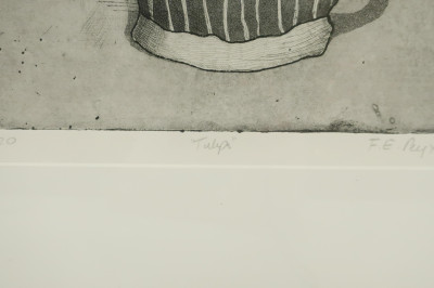 F.E. Peyton &quot;Tulips&quot; Etching; &quot;Trash Guy&quot; Print
