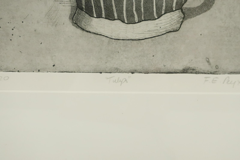 F.E. Peyton &quot;Tulips&quot; Etching; &quot;Trash Guy&quot; Print