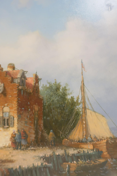 LASZLO VIGYAZO VILO, Boat Docked near Windmill,O/B
