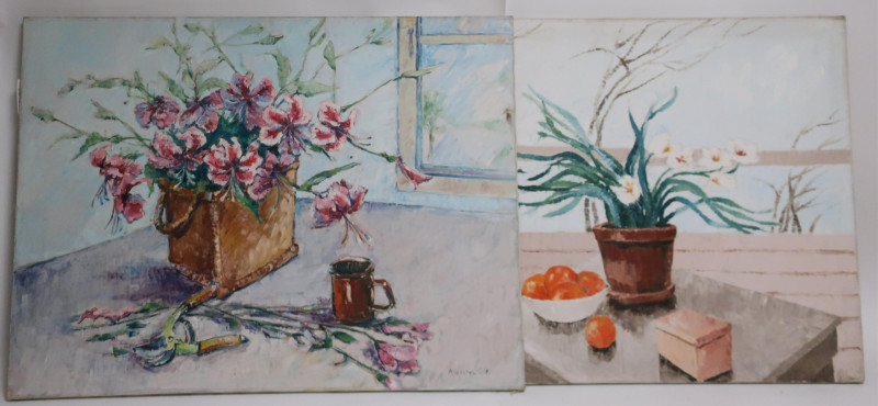 Pair Floral Still Lifes by Anjum, O/C