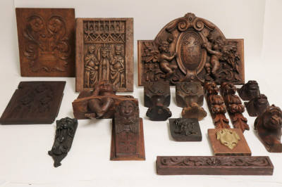 Figural &amp; Decorative Carved Wood Panels, Objects