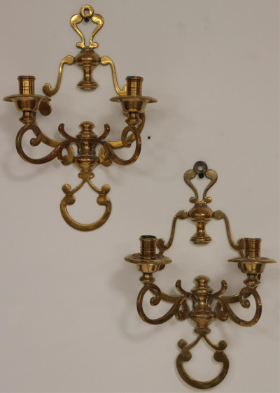 Pair Brass 2-Light Sconces
