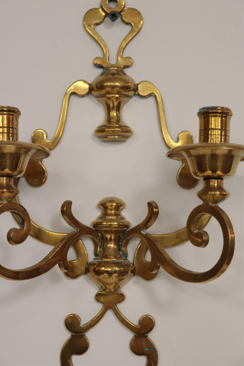 Pair Brass 2-Light Sconces