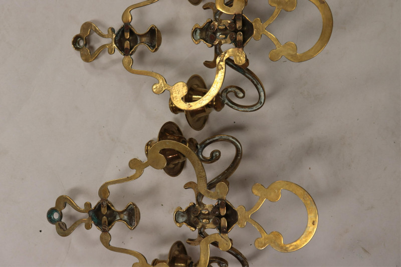 Pair Brass 2-Light Sconces