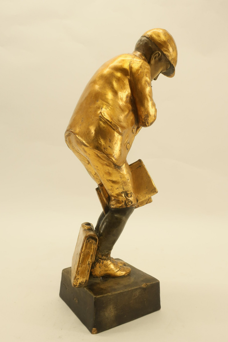 Gilt Painted Ceramic Sculpture of Schoolboy