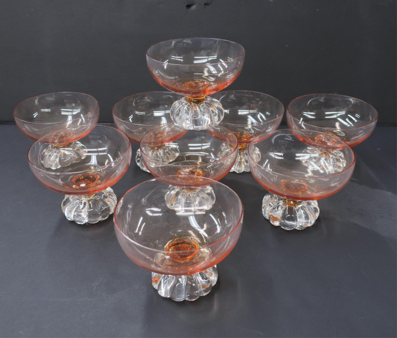 9 Amber &amp; Clear Glass Compotes