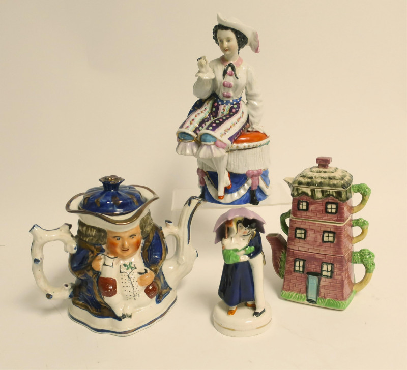 4 Figural/Building Pots, Box &amp; Group