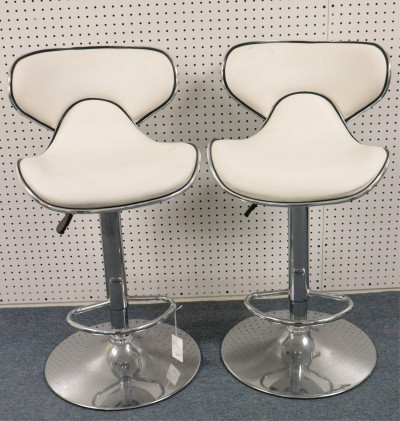Pr Contemporary Chrome Adjustable Bar Stools