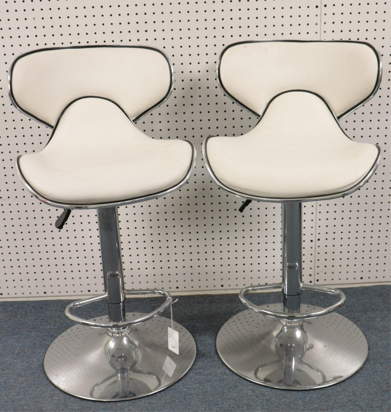 Pr Contemporary Chrome Adjustable Bar Stools