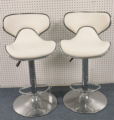 Pr Contemporary Chrome Adjustable Bar Stools