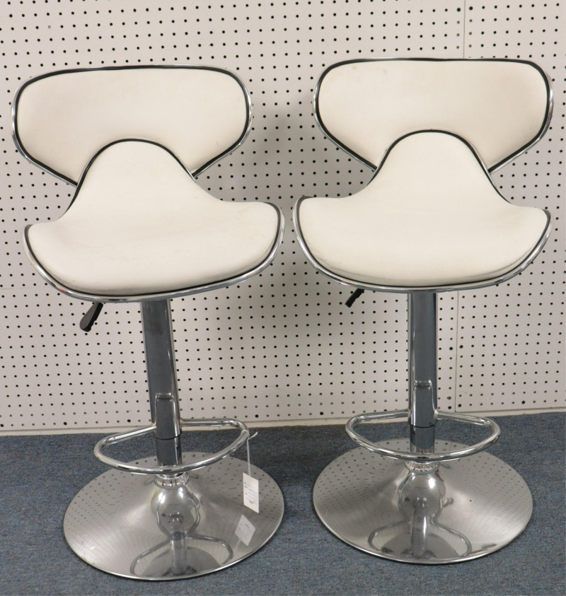 Pr Contemporary Chrome Adjustable Bar Stools