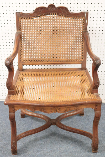 Louis XV Provincial Caned Fauteuil, 19th C.