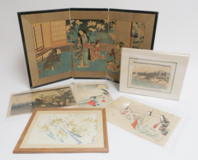 Mixed Asian Themed Lot: Prints, W/C, Screen