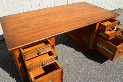 Victorian Style Stained Pine Pedestal Desk