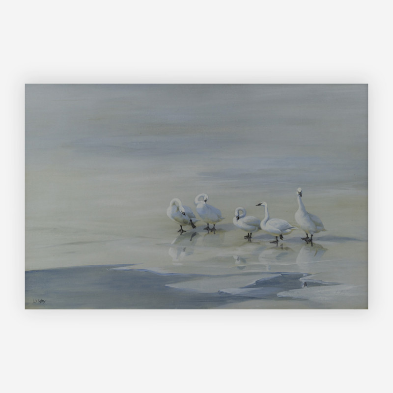 George Edward Lodge - Geese on frozen pond