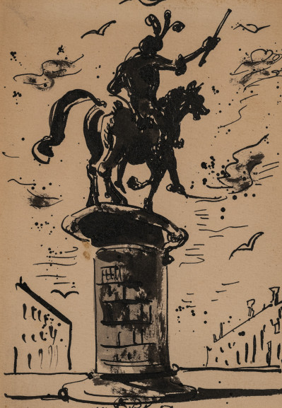 Eugene Berman - Two drawings of equestrian statues