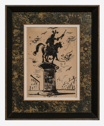 Eugene Berman - Two drawings of equestrian statues