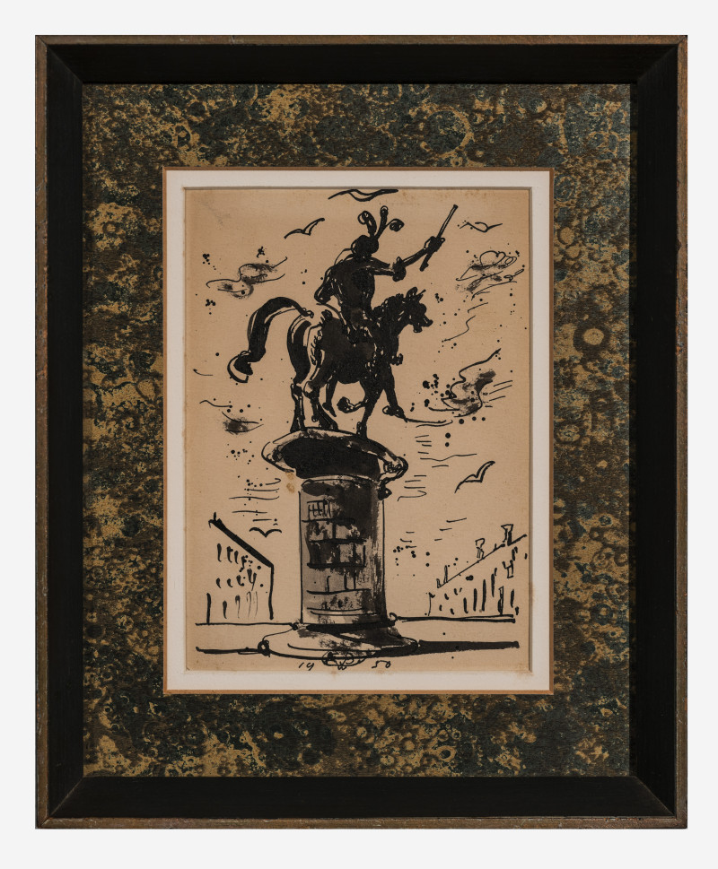Eugene Berman - Two drawings of equestrian statues