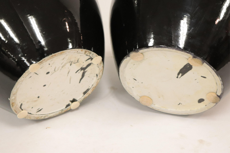 Pair Black Ceramic Planters