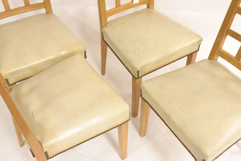4 Faded Walnut Lattice Back Chairs, circa 1950