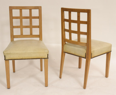 4 Faded Walnut Lattice Back Chairs, circa 1950
