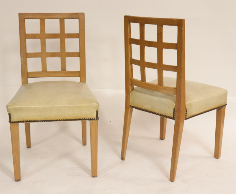 4 Faded Walnut Lattice Back Chairs, circa 1950