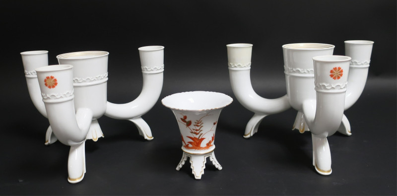 Pair of Art Deco Meissen Centerpieces &amp; Vase